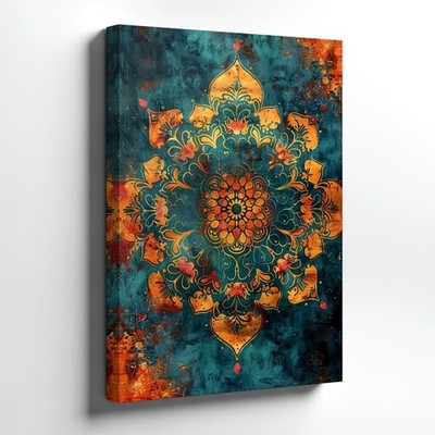 Wall Art Vintage Mandala Floral Pattern Blue Gold Abstract Canvas Print Decor