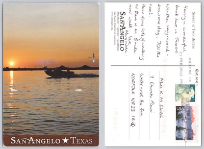 c34009 Sonnenuntergang bei Twin Buttes San Angelo Texas USA Postkarte 2012 Briefmarke