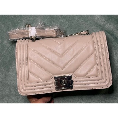 Badgley Mischka Off White Quilted Chevron Vegan Leather Crossbody Bag BM-4148