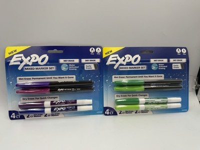 Expo Mixed Marker Set, Wet/Dry Erase, 2 Color, Fine Tip, 4 pcs per pack/2 packs!