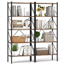 2 PCS 5-Tier Bookshelf, Industrial Tall Bookcase w/ Open Storage Shelves