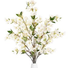 Artificial Cherry Blossom Flowers 3 Pcs Faux Cherry Blossom Stems Faux Silk C...
