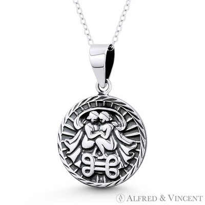 Zwillinge Sternzeichen ''Sorgende Zwillinge'' Halskette Anhänger in massiv .925 Sterling Silber