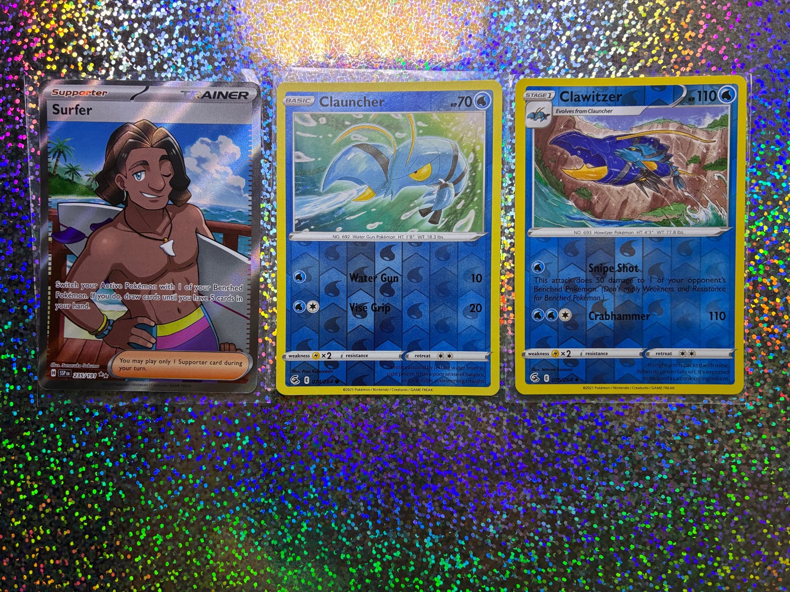 Pokemon TCG Fusion Strike Reverse Holo: 075/264 Clawitzer; 074/264 Clauncher