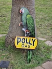 GIANT VINTAGE POLLY GAS DEALERSHIP PORCELAIN SIGN DIECUT  OIL &GAS 36 X 14.5