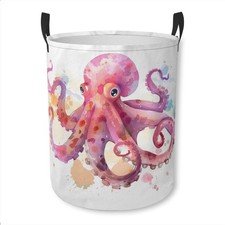 Laundry Basket Pink Octopus in Sea Collapsible Laundry Hamper with Handles Cl...