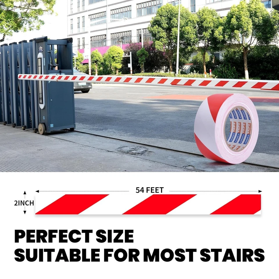 ADHES Cinta de Peligro Advertencia de Seguridad Rojo Blanco Raya PVC Cinta de Precaución Autoadhesiva Foto 2 de 4