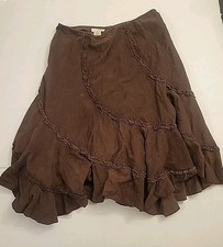 Vintage Refuge Womens Sz 7 Brown Ruffle Hem Lined Fashion Skirt Retro India