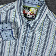 Robert Graham Shirt Mens XL Tailored Fit Flip Cuff Striped Long Sleeve Button