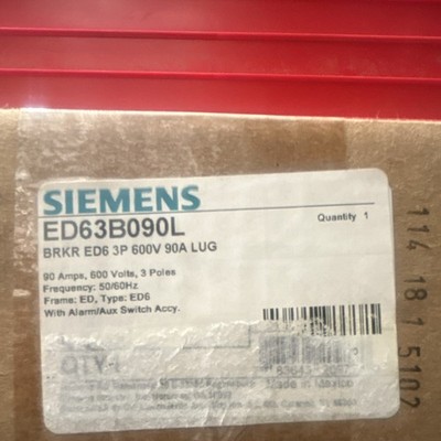 SIEMENS ED63B090L 3P 90A 600V AC BREAKER ALARM AUXILIARY SWITCH