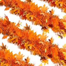 33Ft Thanksgiving Fall Tinsel Garland Shiny Hanging Coarse-Textured Light Orange