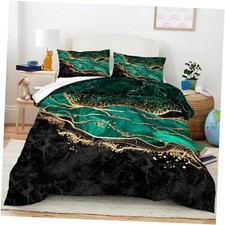 Comforter Set Emerald Marble Bedding Comforter Set, Metallic Foil Queen Green