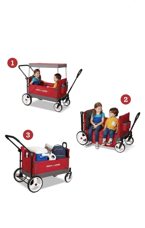 Cochecito de carga convertible Radio Flyer para niños con dosel: acero plástico rojo Foto 3 de 4