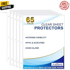 65 Pack Clear Sheet Protectors, 8.5 x 11 inch Page Protectors for 3 Ring Binder