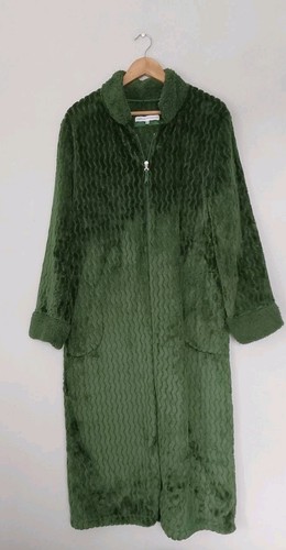 Carole Hochman Silky Plush Zip Robe. In Olive Size Medium Chest 44" BNWOT QVC. - Picture 2 of 3