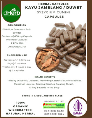 [idHerb] CAPSULES SYZYGIUM CUMINI KAYU JAMBLANG/DUWET  NATURAL ORGANIC HERBA