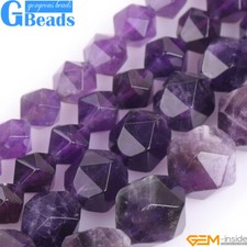 Natural Purple Amethyst Gemstone Faceted Polygonal Beads For Jewelry Making 15"