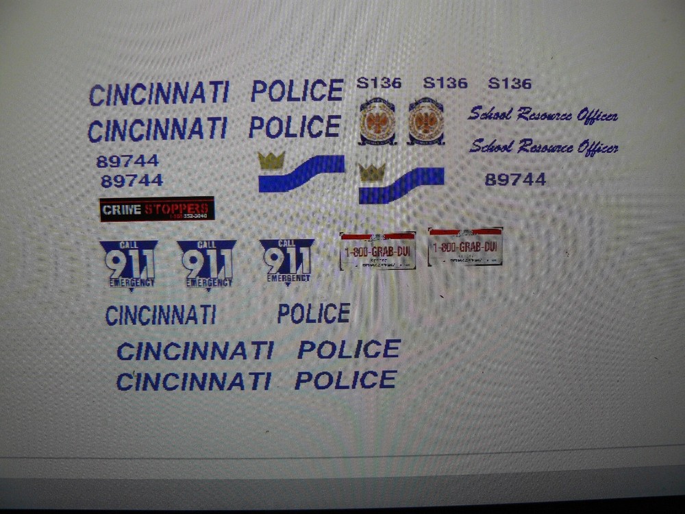 Cincinnati Ohio Police Car Decals 1:24