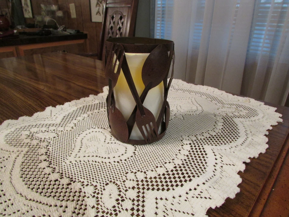 Batería VELA con HORQUILLA Y CUCHARA SOPORTE METÁLICO inserto cristal transparente (apagado E) Foto 2 de 4