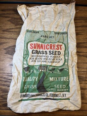 Vintage SunnicrestGrass Seed Cloth Sack 5 ld ,empty 1961