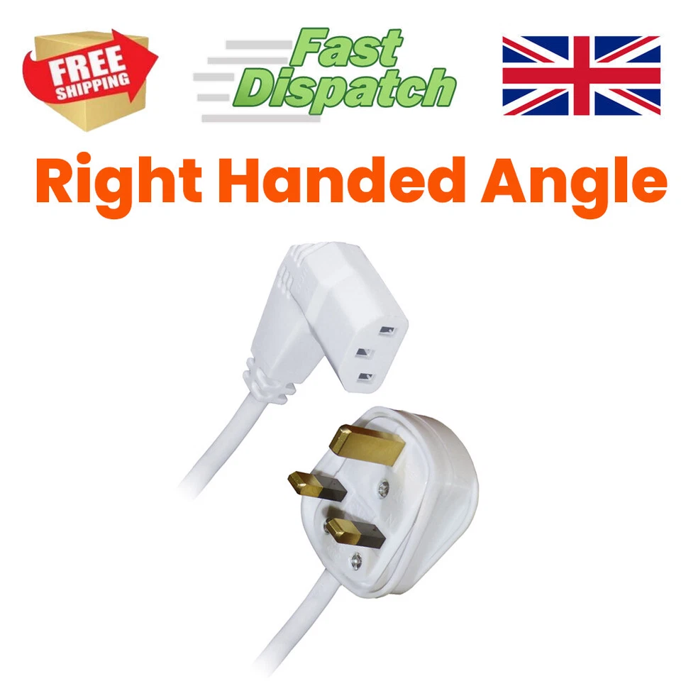 Power Cord UK Plug to Right Angled IEC C13 Cable kettle LEFT or RIGHT Hand Angle - Image 4 of 4