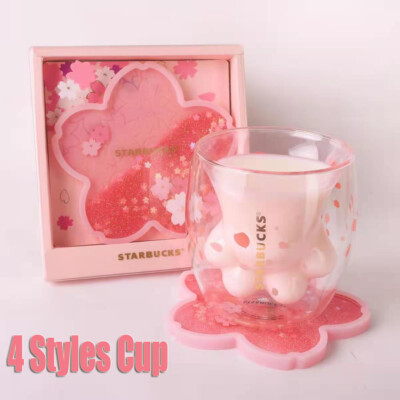 4Style Starbucks Cup Glass Double Layer Cherry Blossom Glass Cat Claw Cup Cherry