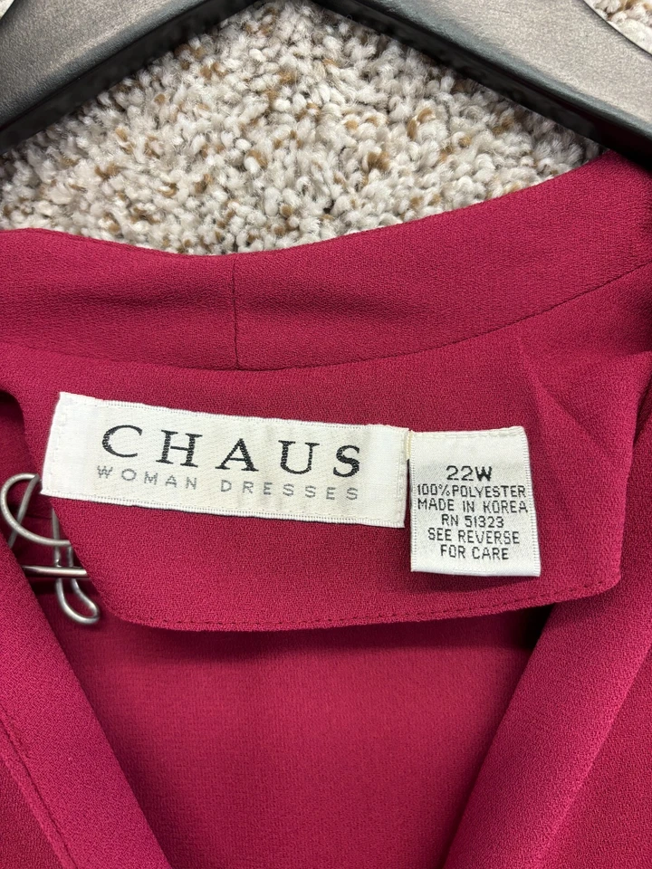 Chaus Maroon Shirt Dress Button Down V-Neck Midi Vintage Dress Women's Size 22W - Image 2 of 4