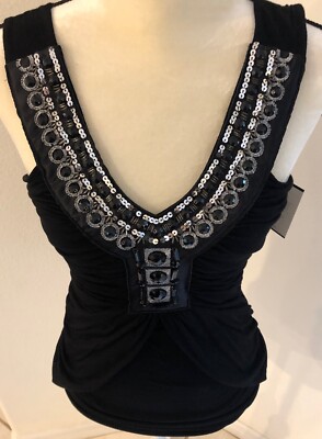 Moa Moa ,new  Women's  Shirt, size Med,  black with jewels New with tag