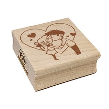 Cute Kissing Couple Love Anniversary Valentine's Day Square Rubber Stamp