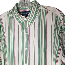 Ralph Lauren Shirt 16 1/2 Large Button Up Long Sleeve Green Striped Custom Fit