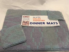 WELSH TAPESTRY PLACEMATS (6) 100% WOOL TREFRIW WOOLLEN MILLS LaVender Blue