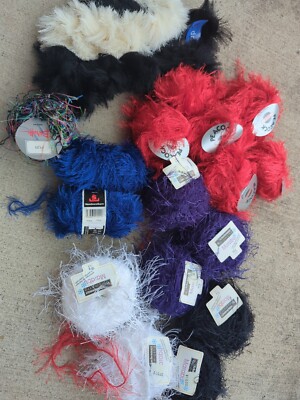 19 Balls Assorted Eyelash Yarn Skacel Peacock, Marble, Berocco Zap 