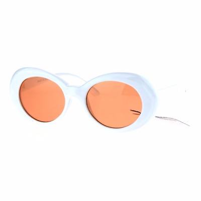 Color Lens Retro Mod Oval Round Minimal White Frame Sunglasses