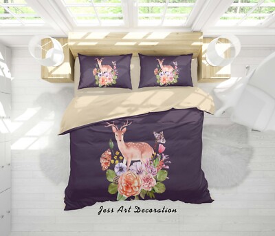 3D Deer Butterfly Floral Colorful Quilt Cover Set Bedding Sets Pillowcases 64