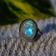 RAINBOW MOONSTONE NATURAL GEMSTONE 925 STERLING SILVER JEWELRY RING 3 TO 12