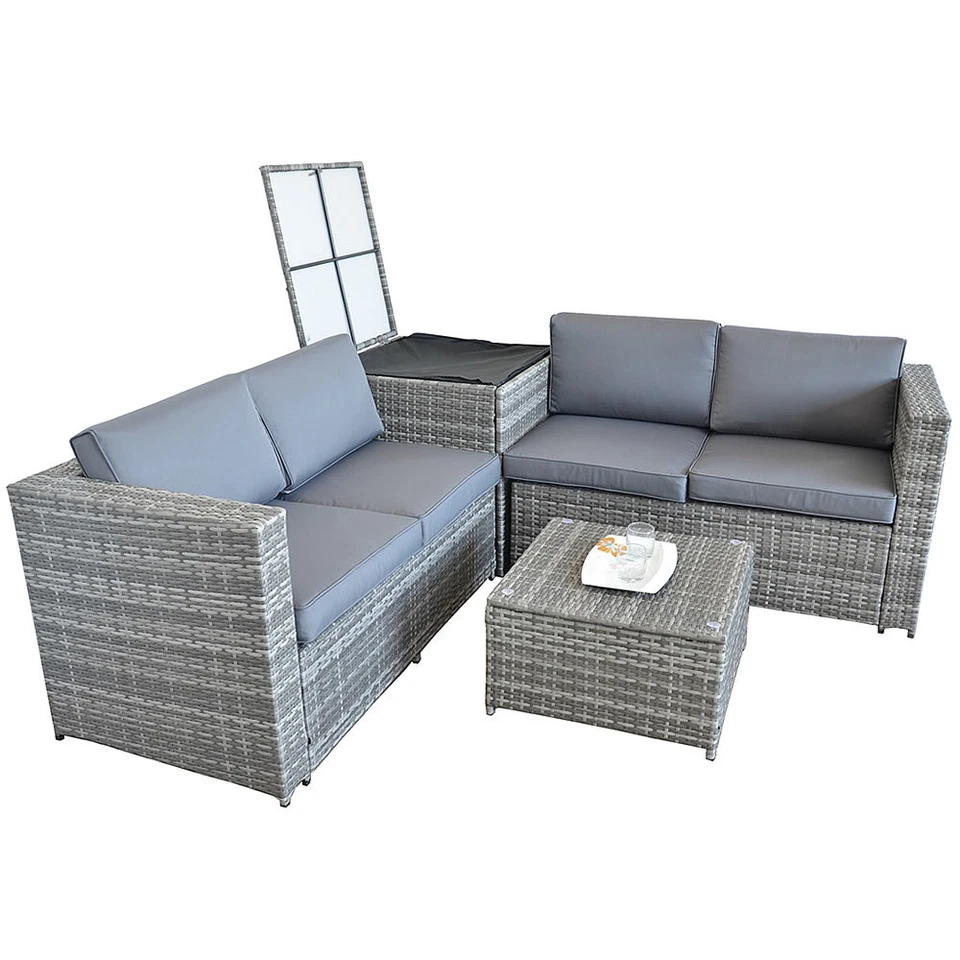 Sitzgarnitur Gartenmöbel Set Sofa XXL PolyRattan Sitzgruppe + Auflagenbox Garten - Bild 3 von 4