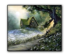 Original Acrylic Landscape Painting  12x14" FLOWER PATH TO CABIN Wall Art