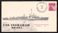 Destroyer USS INGRAHAM DD-694 1947 Fancy Cancel KSC Naval Cover B6001