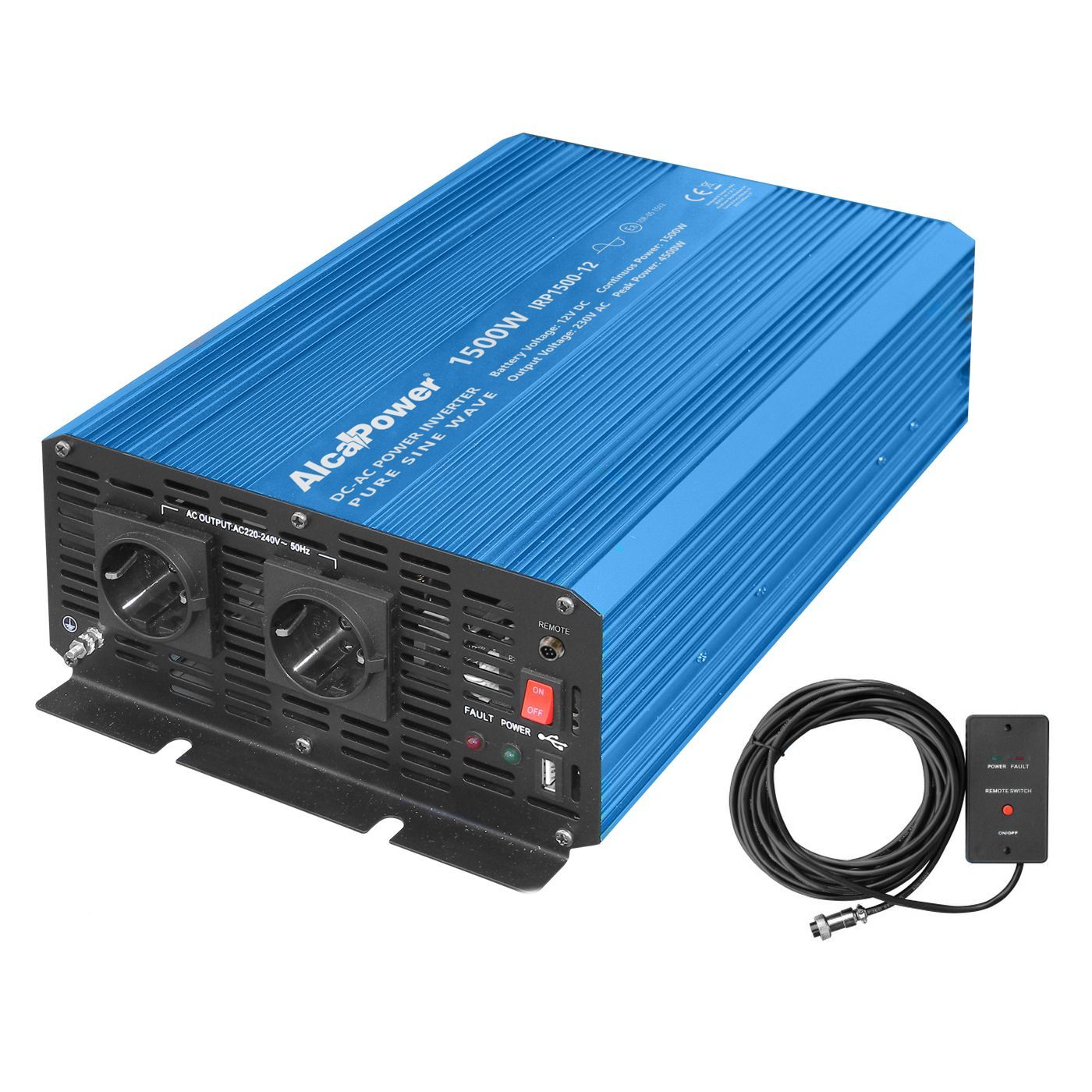 Alcapower Inverter Sinusoidale Onda Pura 1500W Inp. 12V DC Out 220V AC, converti