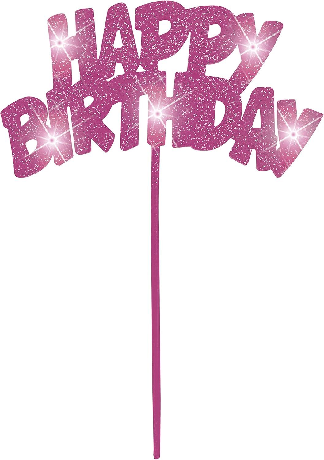 Уникальная вечеринка 90879 - Розовое мигающее украшение торта с Днем рождения 5290₽