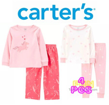 Girls Four Pc Pjs Carters Kids 4-piece Pajamas Unicorn Heart Pink 5, 6, 7 NEW