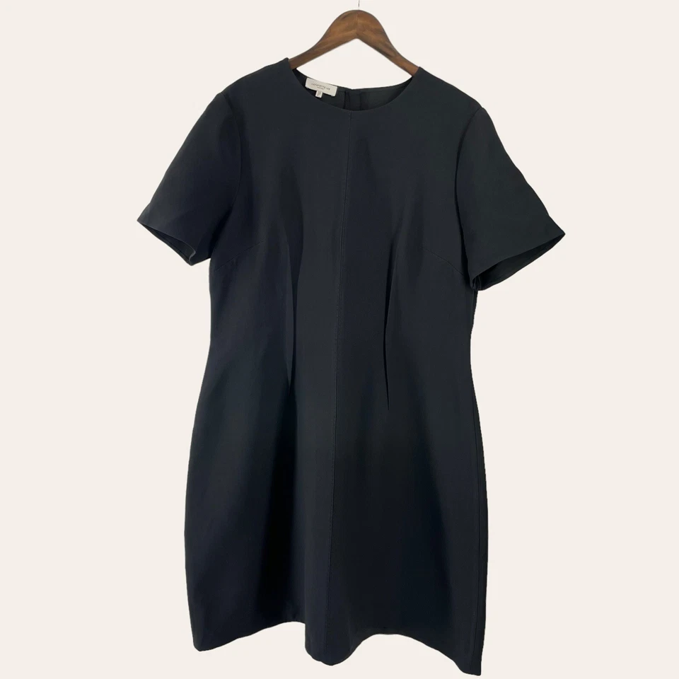 LAFAYETTE 148 Wool and Silk Crepe Flared Black Dress Size 16 Pleated - Image 2 of 4