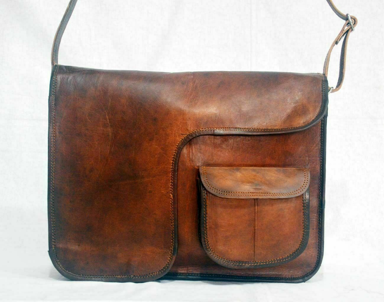 Raw Leather Leather Genuine Messenger Shoulder Laptop Crossbody Briefcase Bag