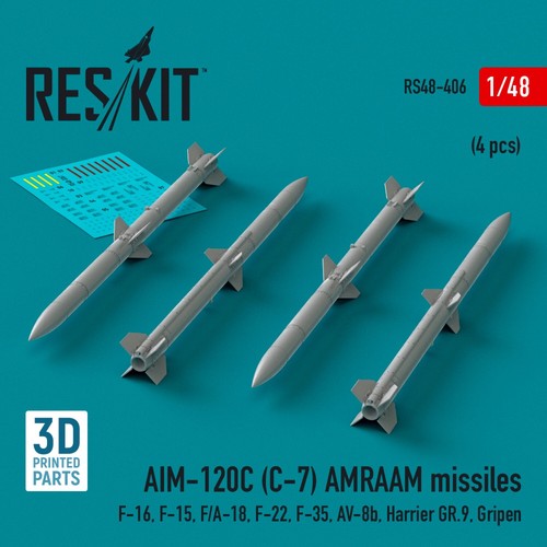 Aim-120C (C-7) Amraam Missiles F-16/F-15 4 pcs 1:48 3D Print Rs48-0406