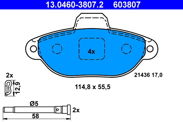 ATE 13.0460-3807.2 Brake Pad Set, disc brake for FIAT