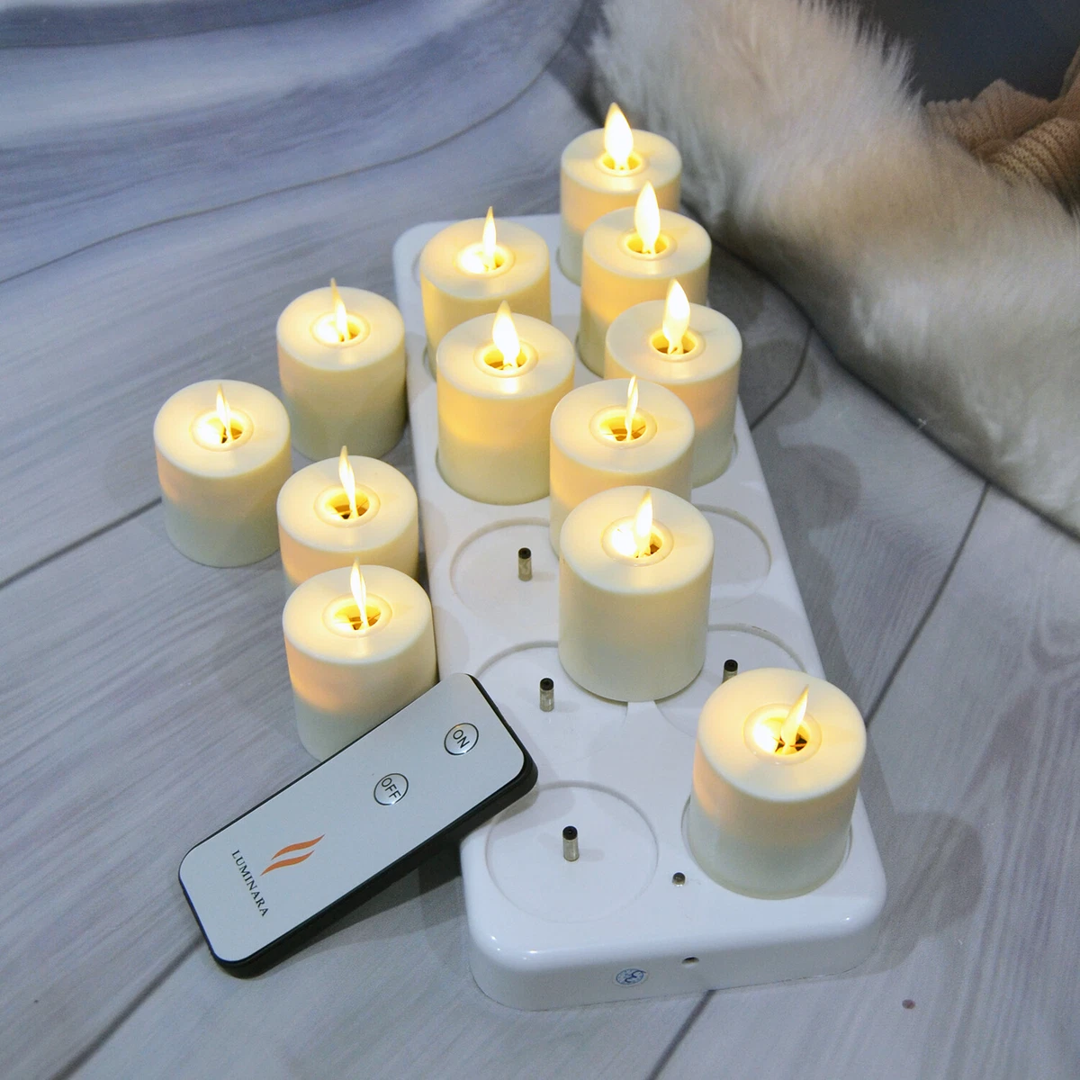 Luminara Rechargeable Led Tea Lights Moving Wick Flameless Candle for Home 12PCS