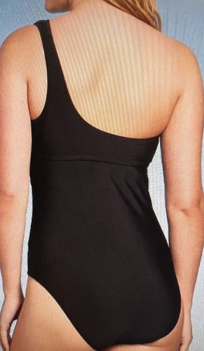 SHADE & SHORE Women's Black One Shoulder Mesh One Piece Swimsuit Swimwear Large - Picture 4 of 10