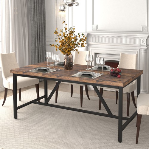 71" Wood Dining Table Rectangular Kitchen Table For 6 People Home