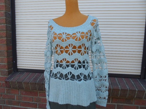 Visual Loch-Muster Pullover Gr. S Pulli Damen Oberteil Mohair Türkis Runder Auss - Bild 2 von 18