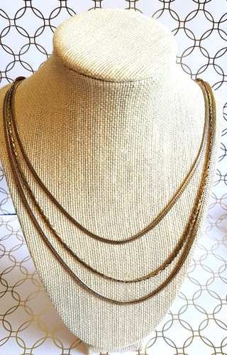 Vintage Costume Fashion Gold Tone Triple Layer Adjustable Chain Necklace 26inch